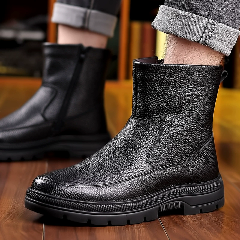 Winter high‑top boots, genuine leather, fleece‑lined warm boots, EU 38–44, black