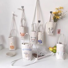 新帆布水桶包女斜挎可爱卡通日韩学生手提装水壶水杯雨伞手机小包