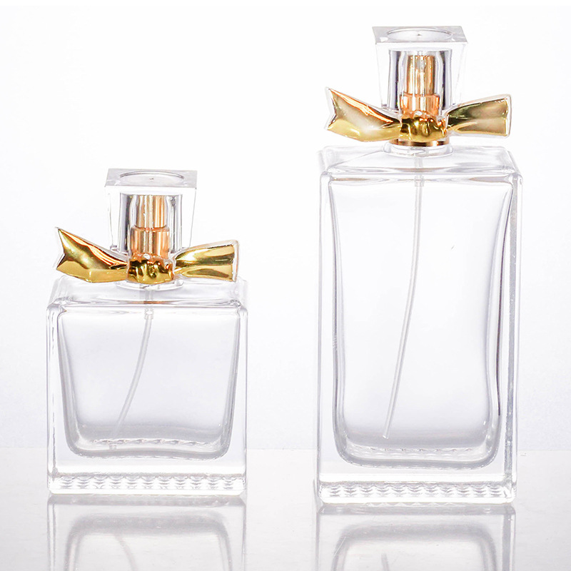 现货50ml玻璃香水瓶透明分装瓶100ml卡口蝴蝶结喷雾瓶化妆品空瓶