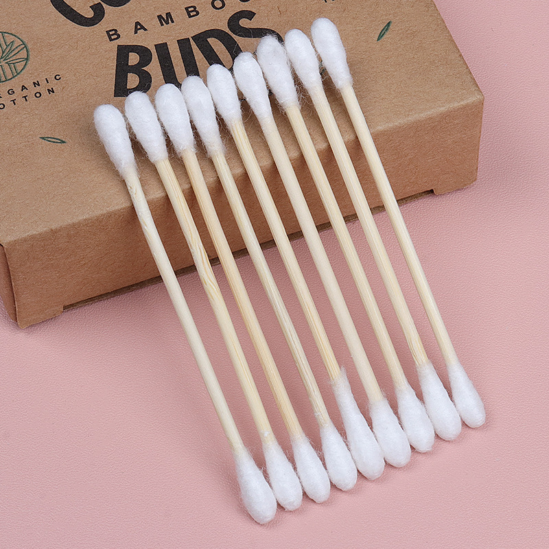 Maquillaje desechable al por mayor bastoncillo de algodón de doble cabeza en caja de limpieza multiusos palo de madera bastoncillo de algodón portátil 100/bolsa