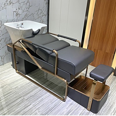 Peluquería semi-acostado cama de champú salón de pelo especial cama de lavado cama de masaje Barbero peluquería cerámica lavabo cama de champú