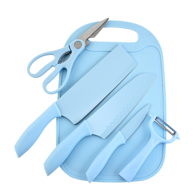 Fabricantes de cuchillos de pintura de cocina de acero inoxidable seis piezas con platos afilados caja de regalo al por mayor comercio exterior spot