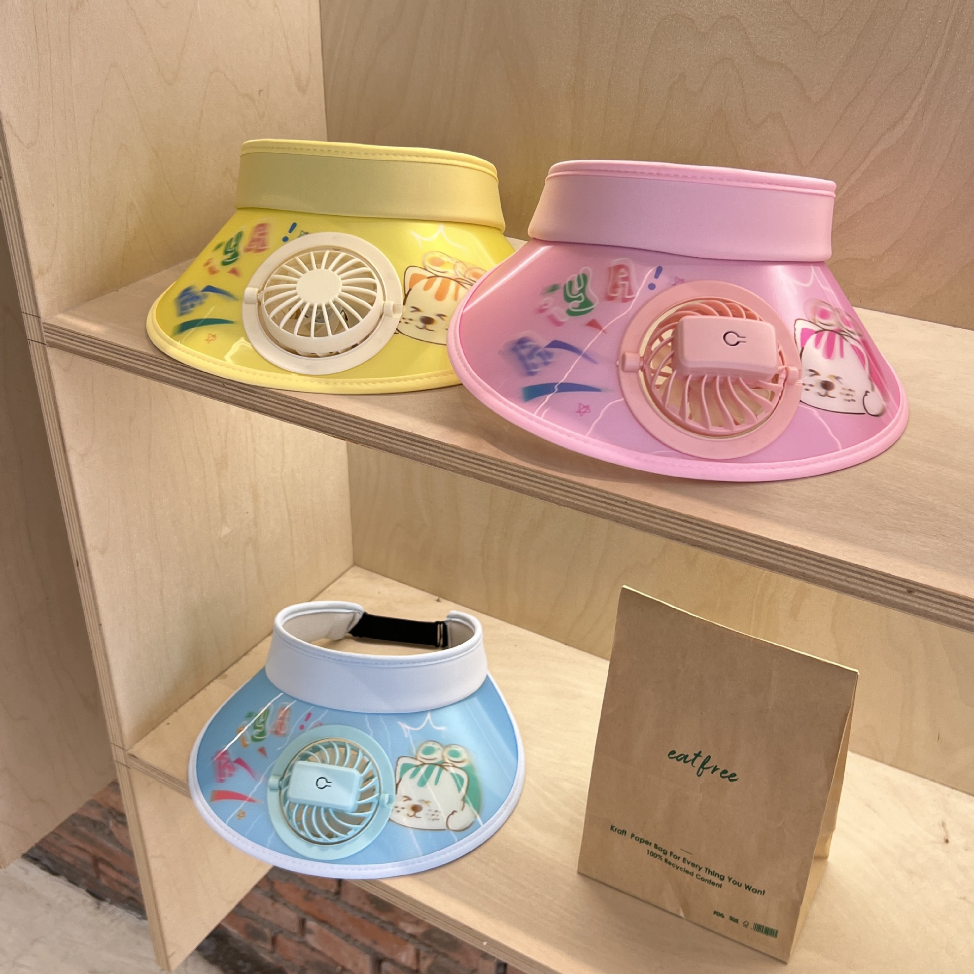 Sonnenhut mit USB-Ventilator für Kinder, wiederaufladbar, Kühlkappe mit breiter Krempe, LSF 50+, Cartoon-Design, verstellbar, für Spiele im Freien, leicht, atmungsaktiv_voghion.com