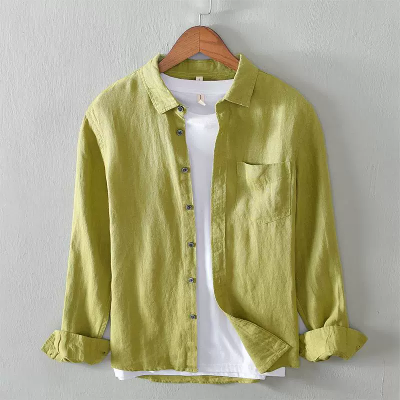 L531 Гонконгский стиль ретро рубашка мужская Повседневная Свободная льняная рубашка с длинным рукавом пальто поколение волос