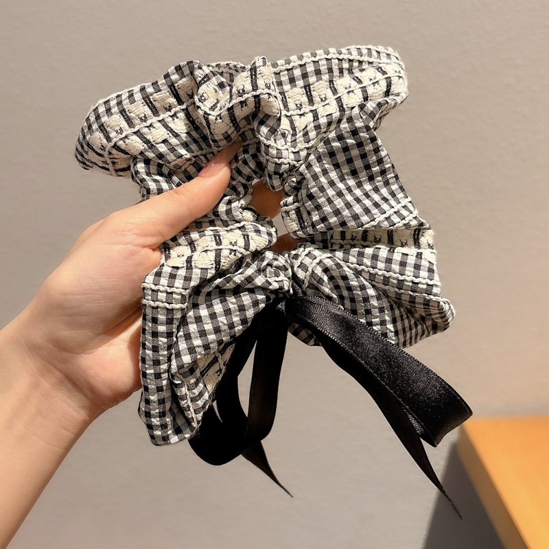 2025 nuevo estilo ballet bowknot intestino grueso anillo para el cabello femenino diseño de nicho bufanda cuadrada a cuadros cuerda para la cabeza bola accesorios para el cabello