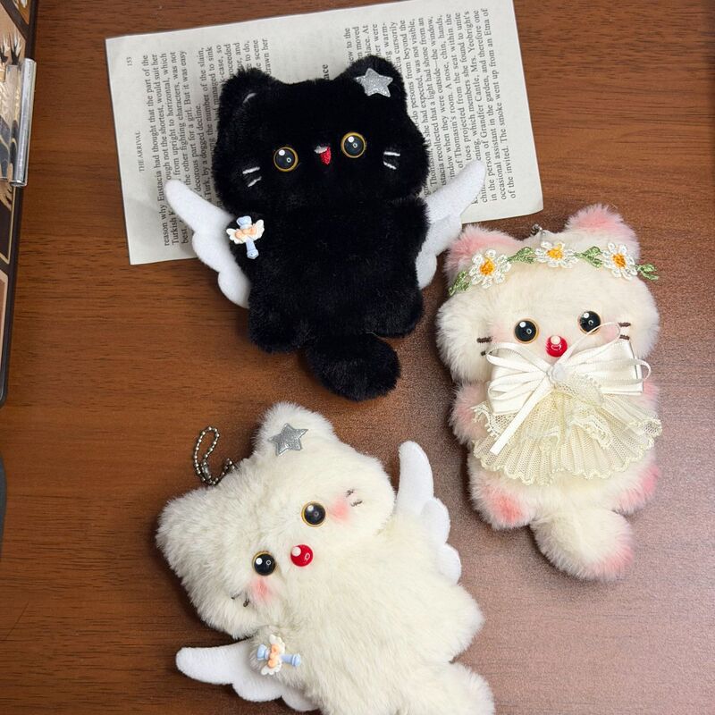 Cute Meowing Plush Kitten Pendant, Big-Eyed Black Cat Cartoon Keychain, Doll Bag Decoration, Couple's Accessory