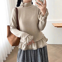 秋冬新品森女系木耳花边高领保暖打底衫柔软舒适修身显瘦T恤上衣