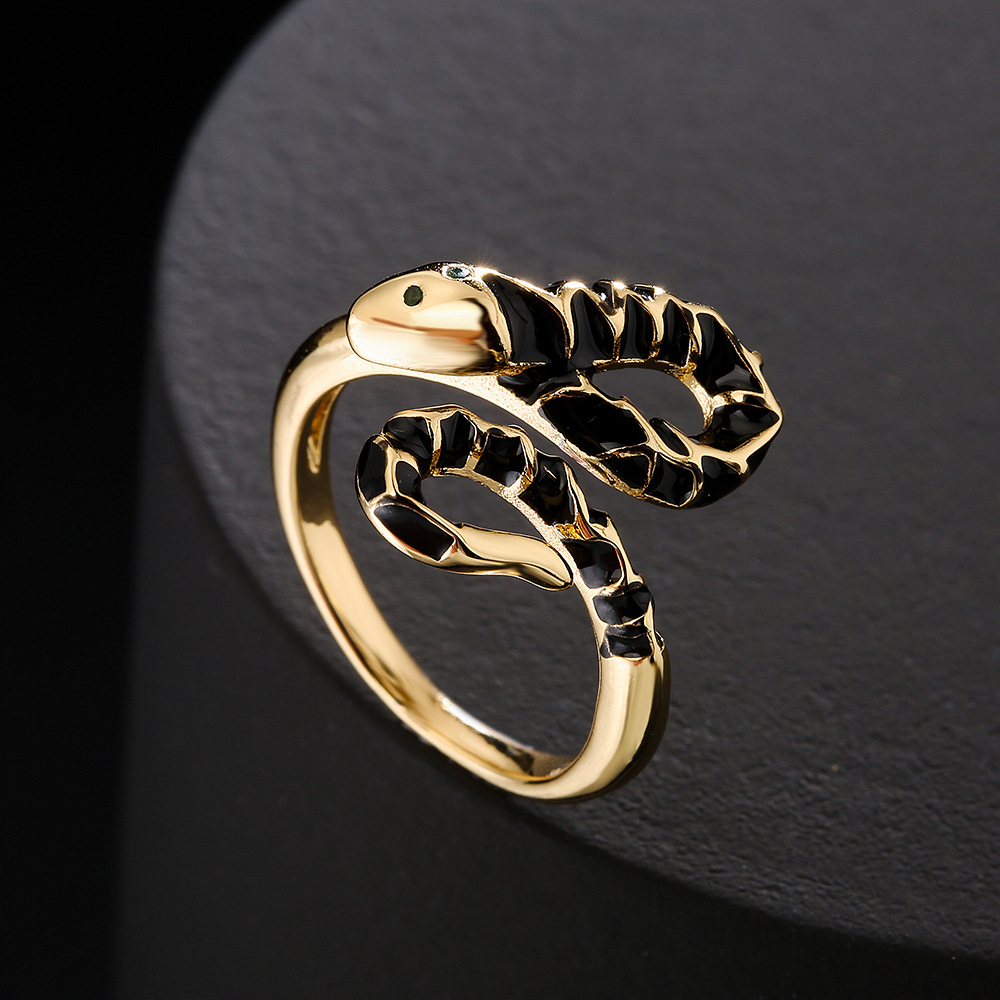 Fashion Copper 18k Gold Oil Drop Zircon Snake Shape Open Ring Female display picture 2