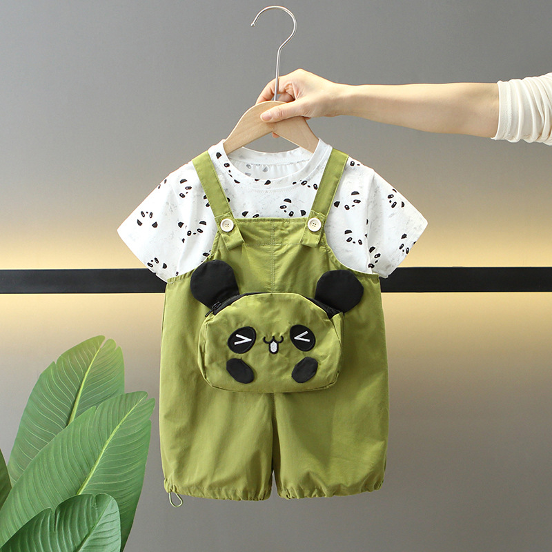 7916 traje de verano para niños 2025 nuevos monos de verano para niños de dos piezas de manga corta ropa de estilo occidental para bebés