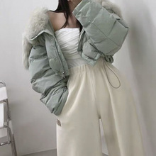 韩国东大门女装冬季短款加厚面包服外套新款时尚仿真大毛领保暖棉