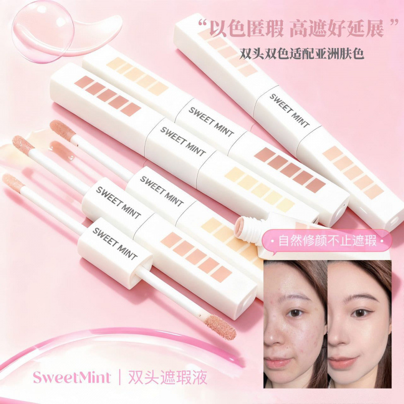 Sweet Mint Double Head Concealer Liquor para limpiar la cara y brillar la suavidad facial. Aplicación natural a la piel. Liquor de brillo humectante.