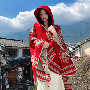 Chaka Salt Lake Desert Warm Xinjiang Sichuan Xizang Ethnic Style Shawl Slit Scarf Summer Travel Photo Cape Cloak