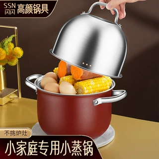 蒸锅家用加厚不锈钢陶瓷煮锅汤锅双耳炖锅无涂层燃气电磁炉