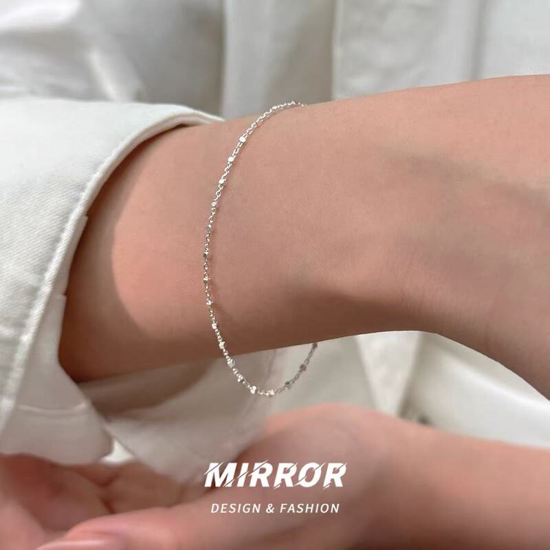 925 Silver-Plated Square Thin Bracelet Women's Bracelet Stylish Simple Ins Style Fashion Accessories Bestie Gift