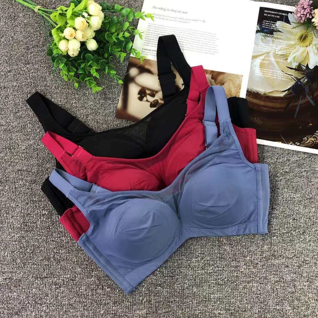 Nuevo sujetador inalámbrico moda encaje jacquard transpirable cómodo clásico tres breasted ropa interior para las mujeres al por mayor