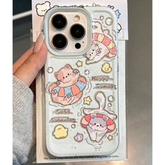 泳圈小貓適用蘋果15/14/13promax手機殼12/11pro軟殼xr/xs全包11