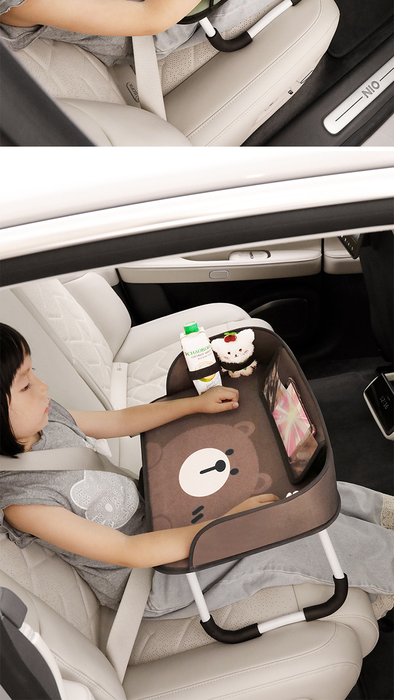 Car-Mounted Small Table, Foldable Dining Table for the Back Seat of the Car, Multifunctional Waterproof Storage Table for Children to Eat and Play
