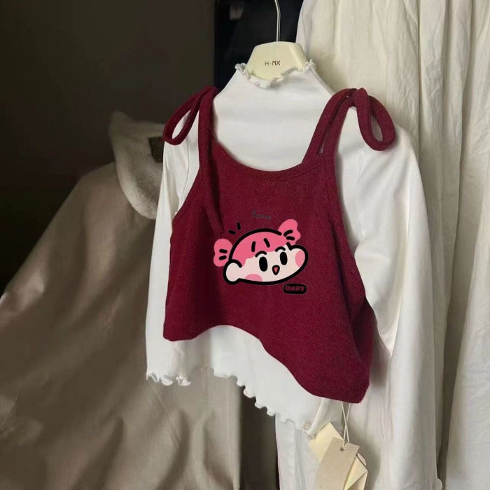 흰색 바닥 셔츠 + 빨간색 조끼 [만화 소녀]