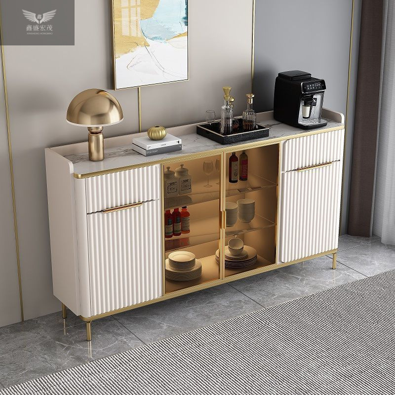Gabinete de sala de estar, armario de cocina de alta calidad, tablero de roca ligero y lujoso italiano, simple, armario de comidas de estilo crema, multifunción contra la pared