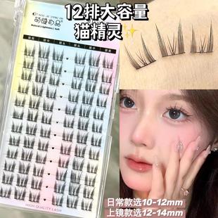 Cute Eyelash Shangpin 12 Rows Large Capacity Cat Elf Comic Natural False Eyelashes Single Cluster Segmented Devil Photogenic Eyelashes