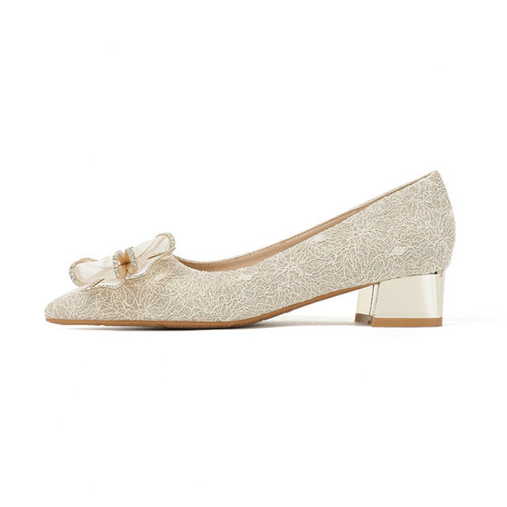 YB-A183 thick heel shoes women 2025 new bow wedding shoes bride shoes bridesmaid shoes plus size plus fat width 40-43