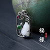 2022 Guochao New products Accessories Enamel Thai Silver Retro Nephrite  gourd Fluke Pendant Necklace