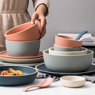 Nordic ceramic tableware bowl and dish suit high-looking creative Net Red household salad bowl baked rice solid color bowl and plate combination