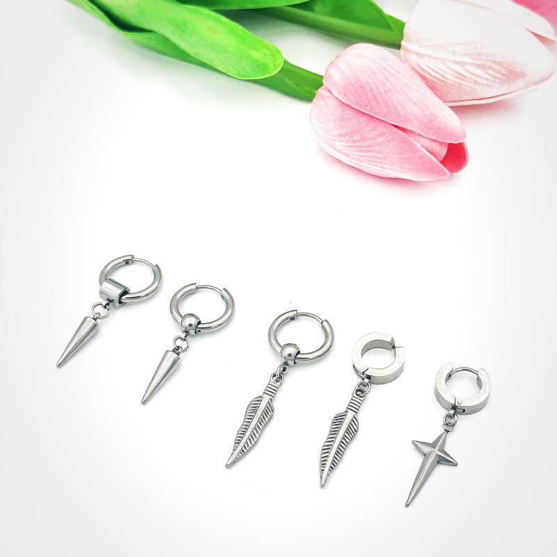 跨境速卖通热卖混款十字架叶子尖锥吊坠耳环龙纹环耳扣银色工厂直