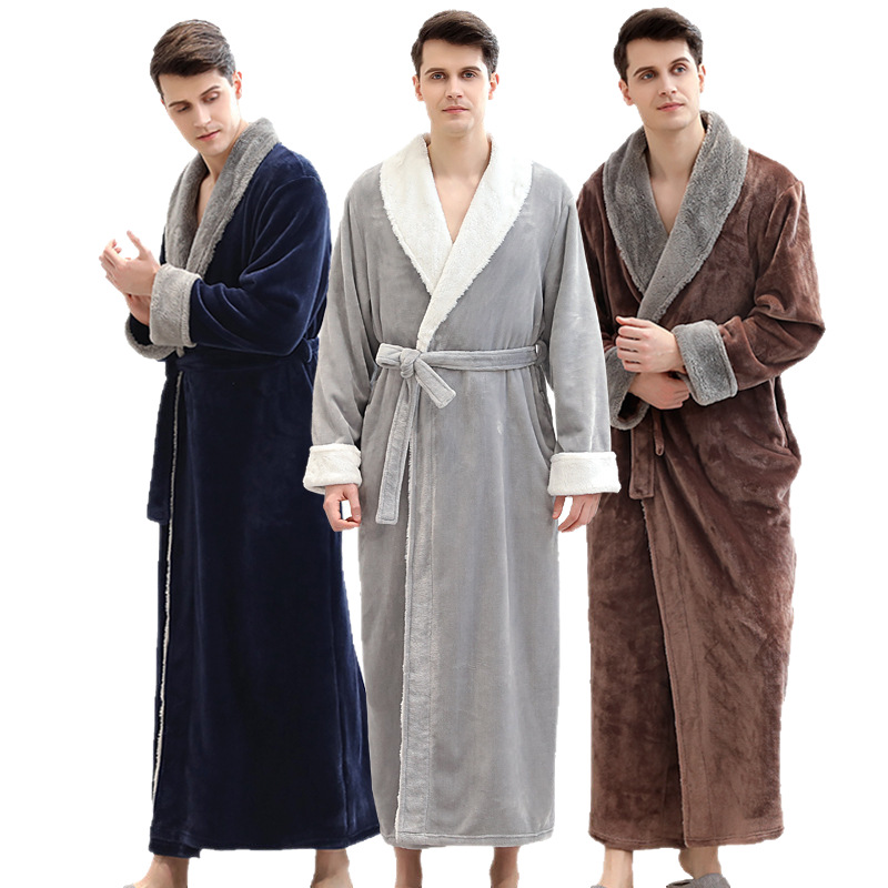 Amazon mismo otoño e invierno camisón de franela engrosada pareja alargada transfronteriza Albornoz para Hombre Ropa Para el hogar