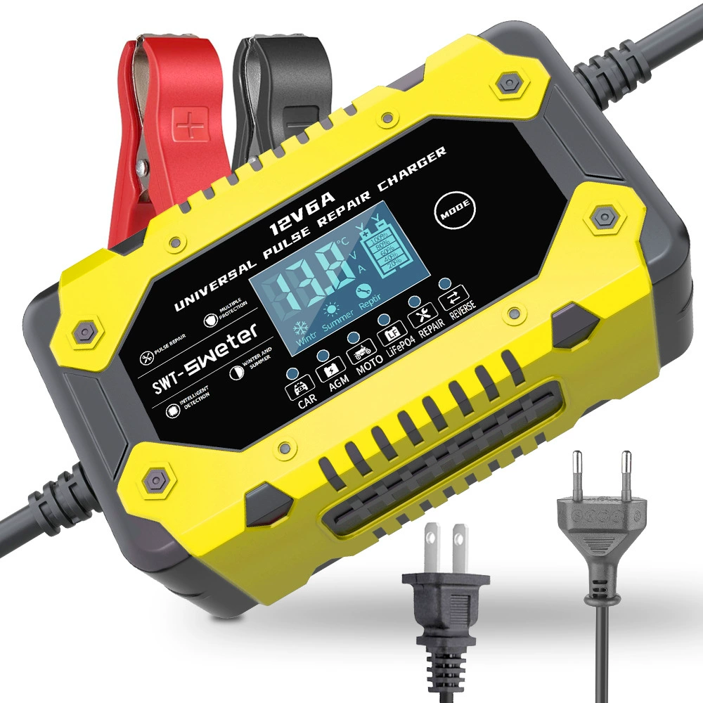 Зарядное устройство для автомобильных аккумуляторов 12В6А, для мотоциклов 14.6В, для литиевых и железо-литиевых аккумуляторов, умное быстрое зарядное устройство