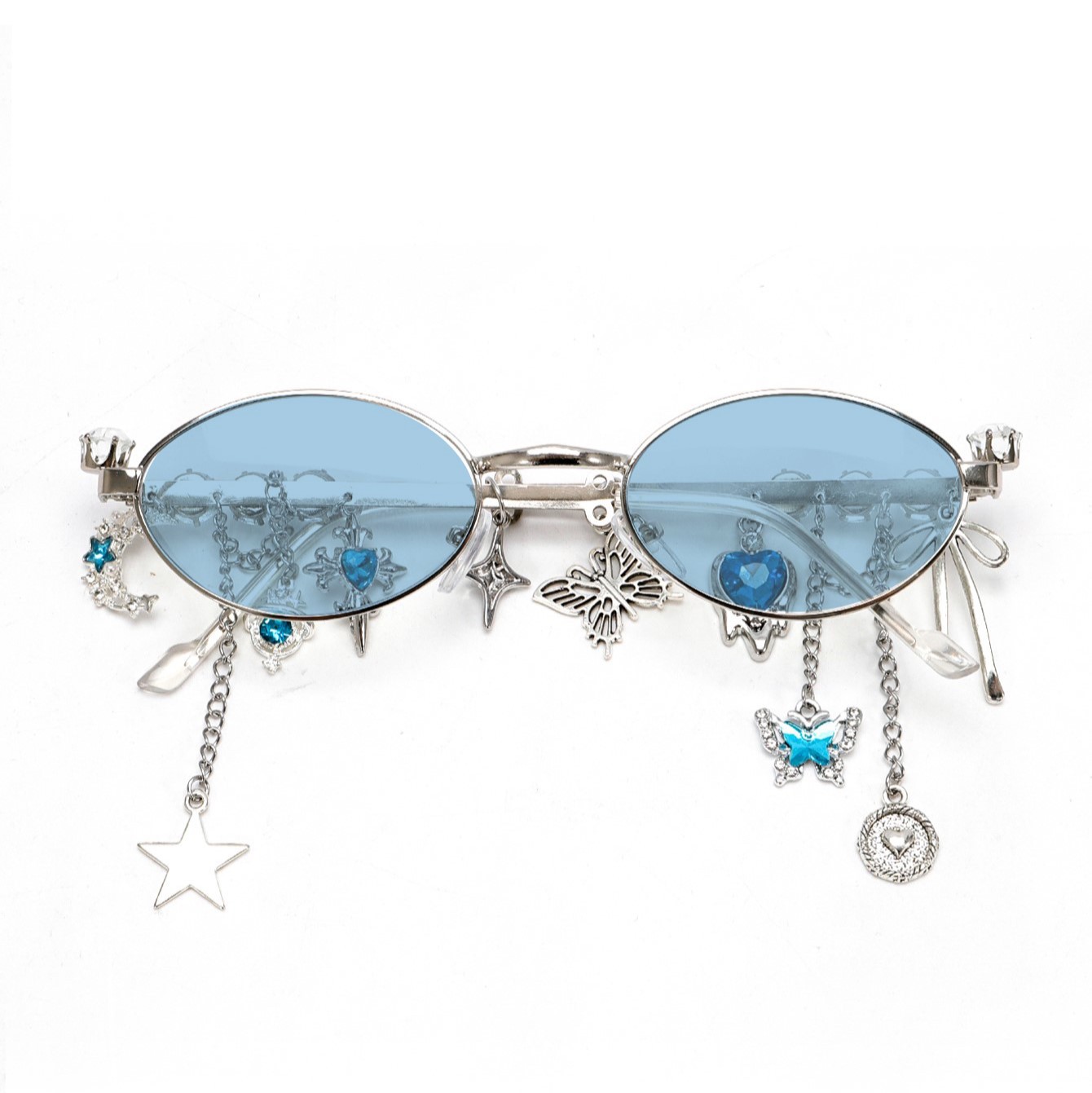 Pequeña oval anti-luz azul personalidad dulce y cool chica caliente pequeña flor de cerezo con el marco de accesorios de diamantes de estrellas gafas oval