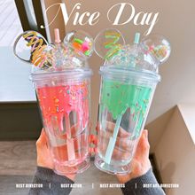 新款夏季吸管杯高颜值少女办公水杯创意冰淇淋透明双层塑料杯子
