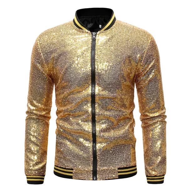 2025 Autumn and Winter New Fashion Jacket Men's Clothing Aliexpress Hot Selling Men's Stand Collar Contrast Color Sequin Jacket Jacket