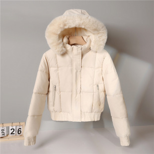 Women's Short Cotton Jacket 2025 New Winter Korean Version Loose Thick Hooded Cotton Coat with Large Fur Collar Trendy