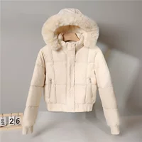Укороченный пуховик, корейский оверсайз, капюшон с искусственным мехом, укороченный