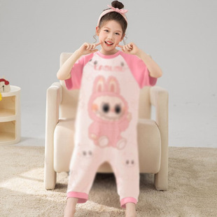 Children's Pajamas Summer Short-Sleeved Girls' One-Piece Pure Cotton Small, Medium and Large Children's Cotton Girls' Home Clothes Jumpsuits