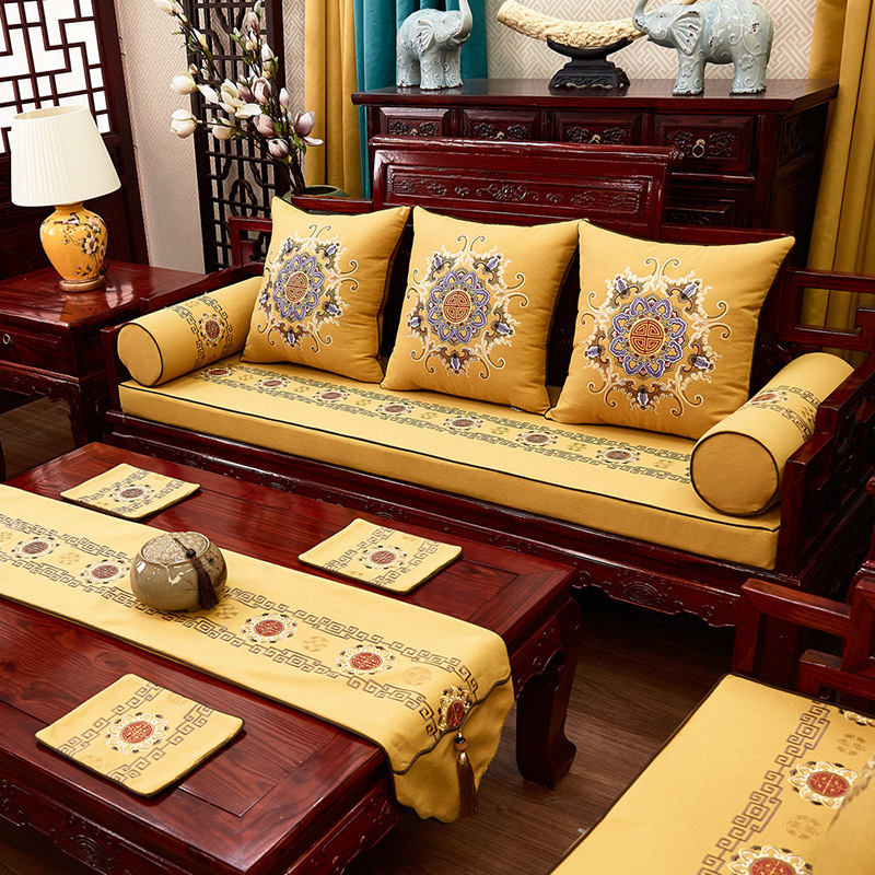 批发新中式红木沙发坐垫棉麻罗汉床垫古典椅垫实木沙发垫四季通用