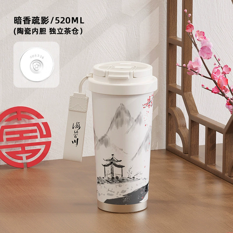 High quality handheld glass stainless steel, ceramic coffee liner, stainless steel AISI 304, orchid