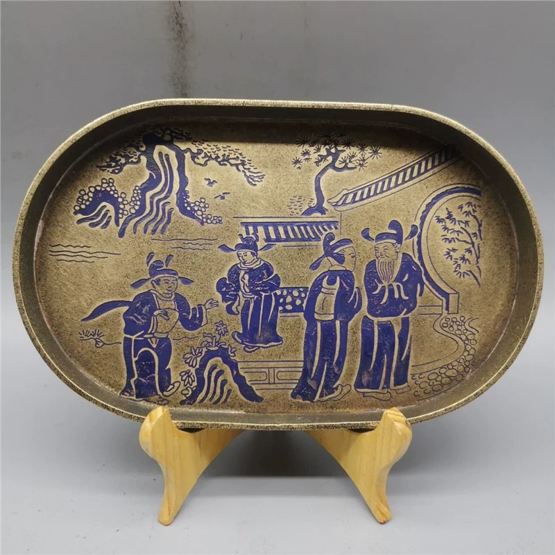 Медная пластина, желтая ручная роспись, античная бронза, чайный поднос, домашний офис, чайная церемония, декоративные ремесленные украшения