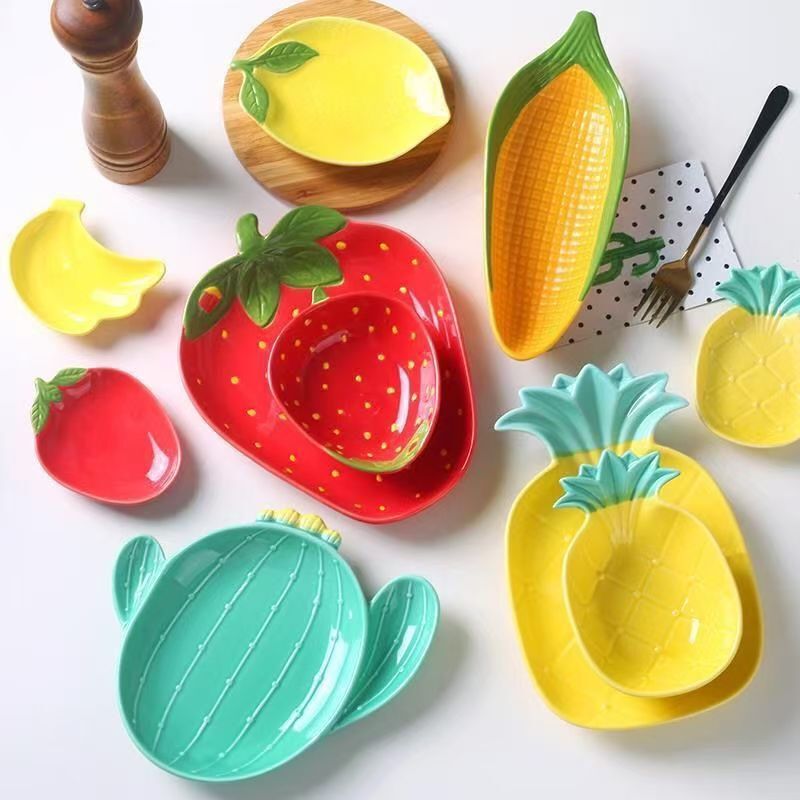 Internet Celebrity Creative Fruit Variety Ceramic Tableware Strawberry Lemon Plate Avocado Soup Bowl Corn Small Plate