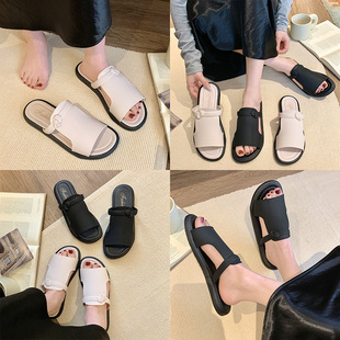 Sandals for Women Summer Fairy Style Flat Bottom Korean Style Retro Women's Shoes Beach Outer Wear Soft Sole Seaside Roman Slippers