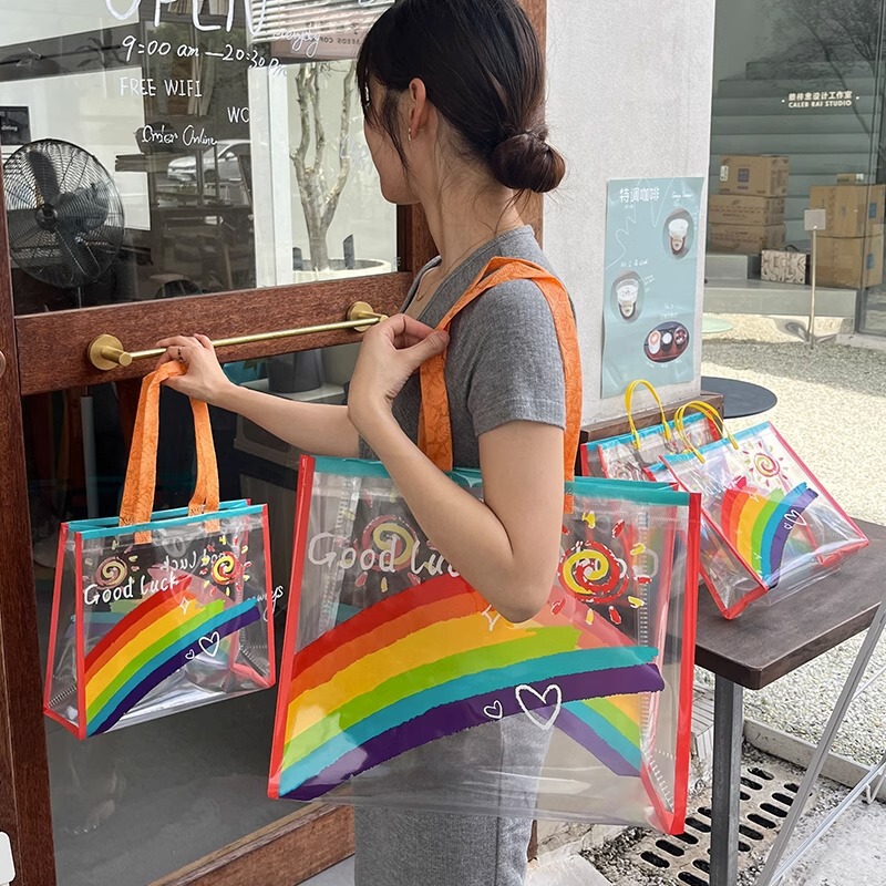 Children's Day Rainbow Clothing Store Transparent Shopping Bags Women's Clothing Packaging Gift Bags Wholesale Children's Day Rainbow Clothing Store Transparent Shopping Bags Women's Clothing Packaging Gift Bags Wholesale