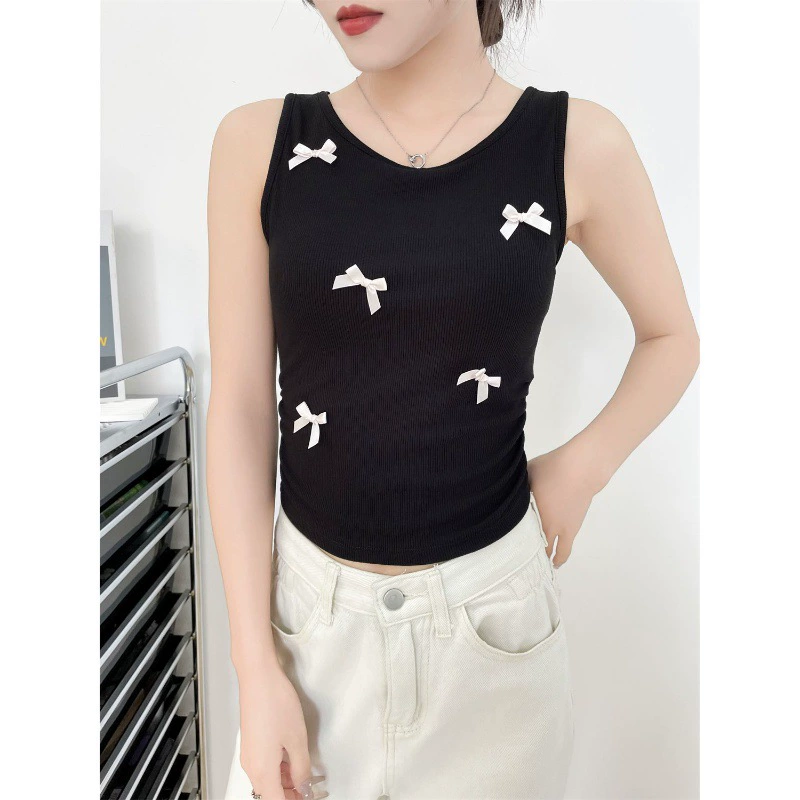 Женский жилет ins можно носить без рукавов с бантиками и накладками на груди внутри, короткий стиль, летний утягивающий вид