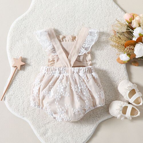 0-12M Newborn Lace Fly Sleeveless Shoulderless Blouse for Girls, Sweet and Cute Summer Backless Triangle Climbing Suit