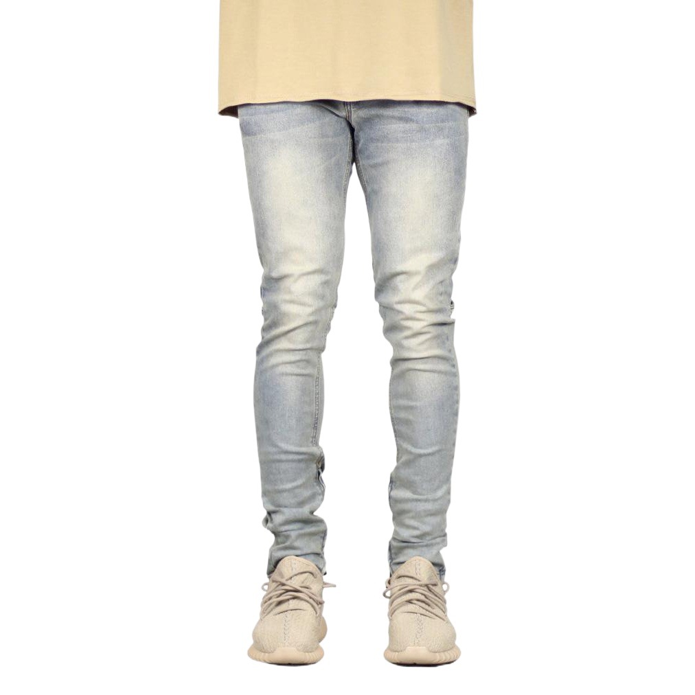 Moda europea y americana de comercio exterior de moda jeans cremallera decoración slim fit apenado pantalones vaqueros de los hombres