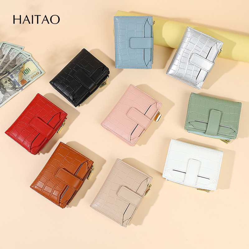 2025 nueva billetera para mujer, versión de alta gama, patrón de piedra coreano, dos pliegues, doble cremallera, funda para tarjeta de cuero, billetera