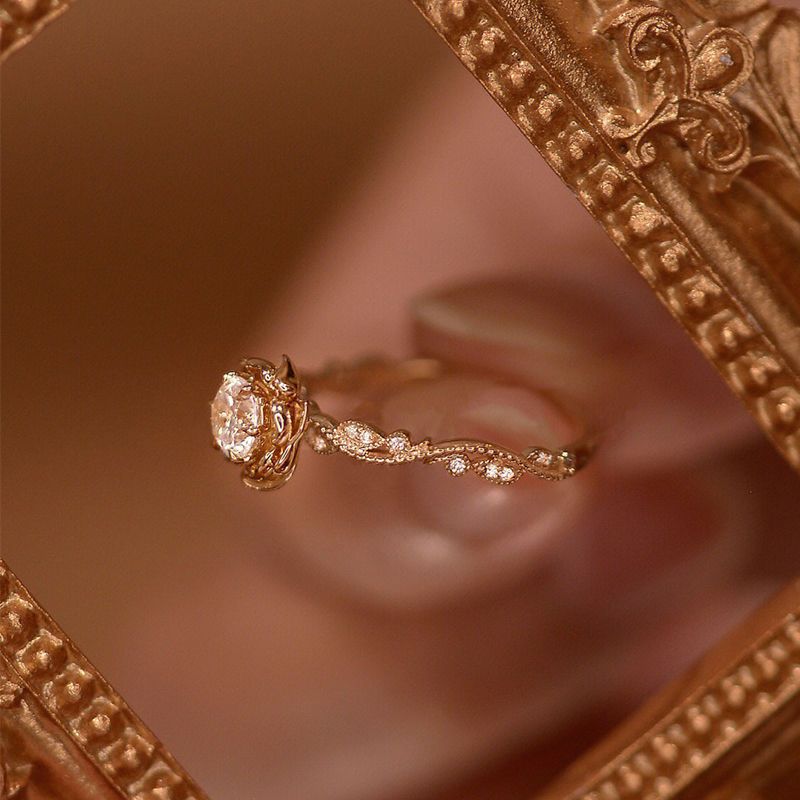 Inlay Design Copper Inlay Flower Zircon Rings