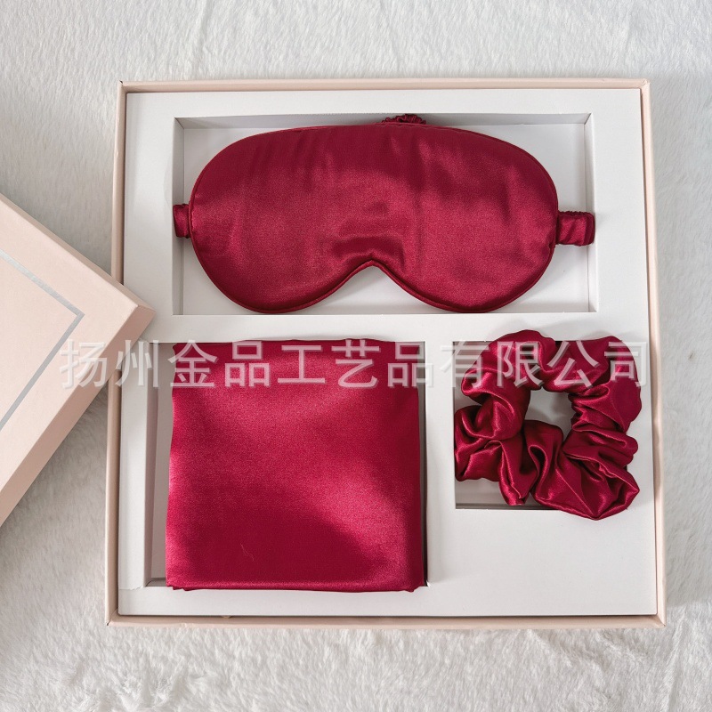 Ojos rojo oscuro + anillo para el cabello + funda de almohada conjunto de tres piezas (caja de regalo conjunto completo)