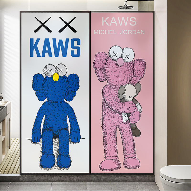 浴室磨砂玻璃贴纸透光不透明创意卡通熊卫生间推拉门静电贴膜