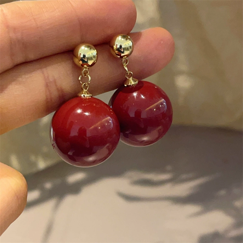 Красные серьги из жемчака, ожерелье, цепочка, набор, стильный универсальный аксессуар, 18 карат